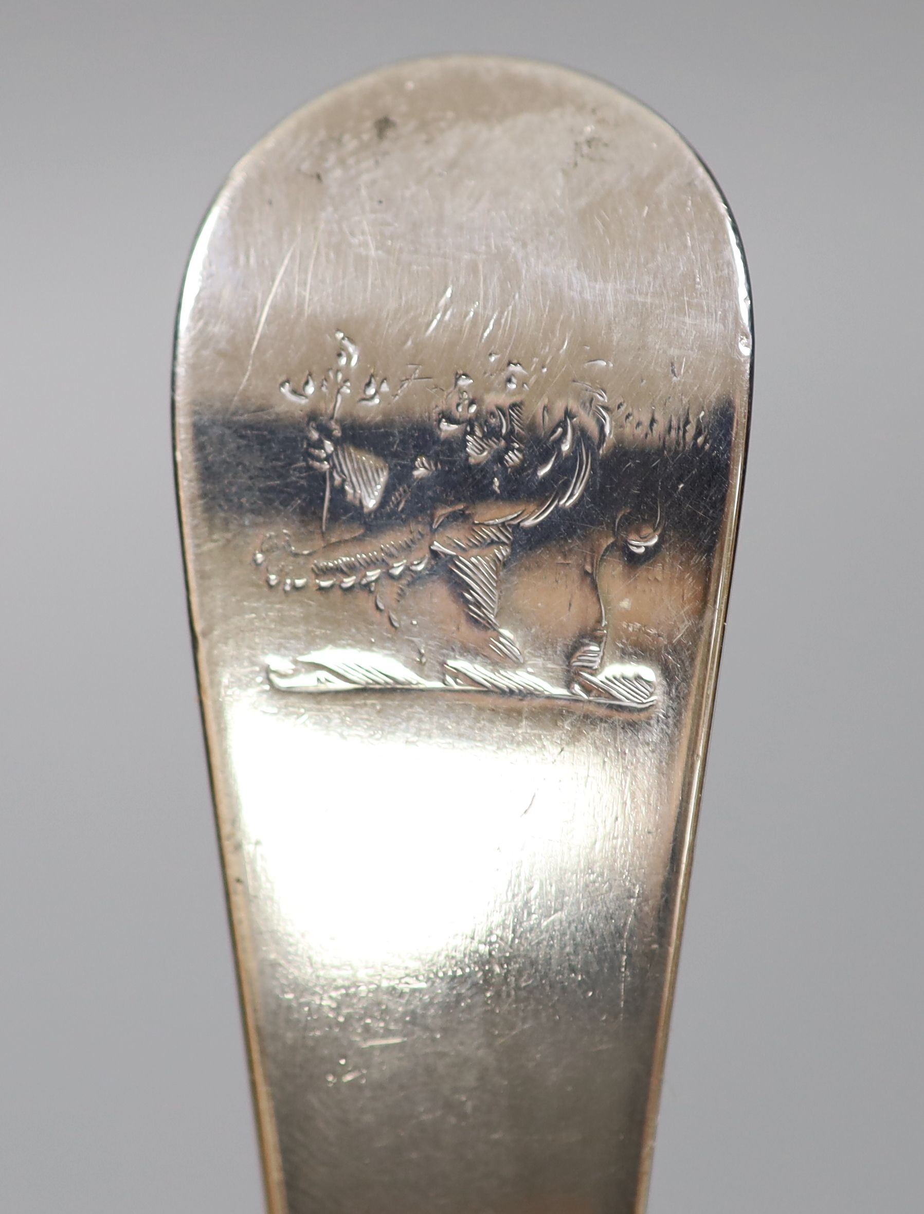 A George III silver Old English pattern soup ladle, Eley & Fearn, London, 1818, 177 grams, 33.9cm.